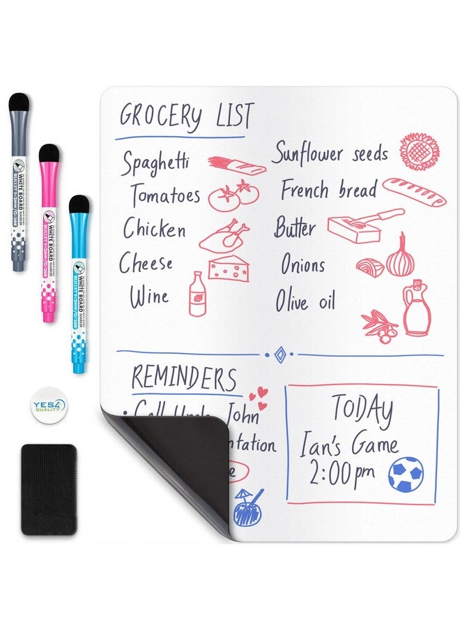 YES4QUALITY Magnetic Dry Erase White Board Sheet For Fridge 17X11 In With Stain Resistant Technology Includes 3 Markers And Big Eraser With Magnets Small Refrigerator Whiteboard Planner & Organizer - Image 1
