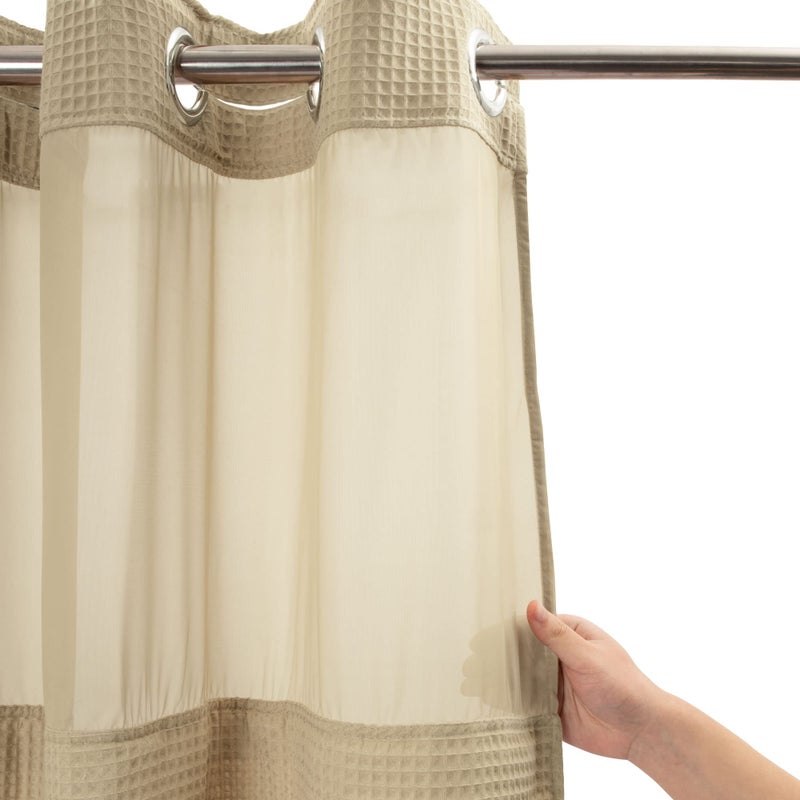 River Dream Linen Fabric Shower Curtain Set, Cotton Blend, Waffle Weave, with Snap in Replacement Linerï¼Œ71 x 74 inches - Image 2