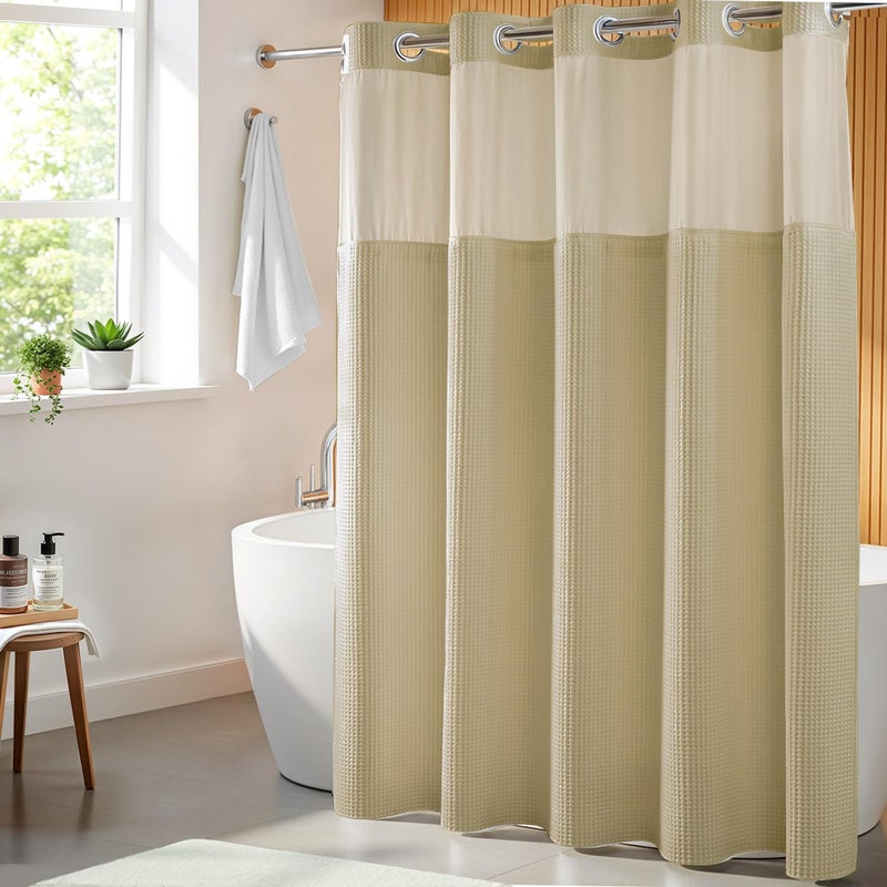 River Dream Linen Fabric Shower Curtain Set, Cotton Blend, Waffle Weave, with Snap in Replacement Linerï¼Œ71 x 74 inches - Image 1