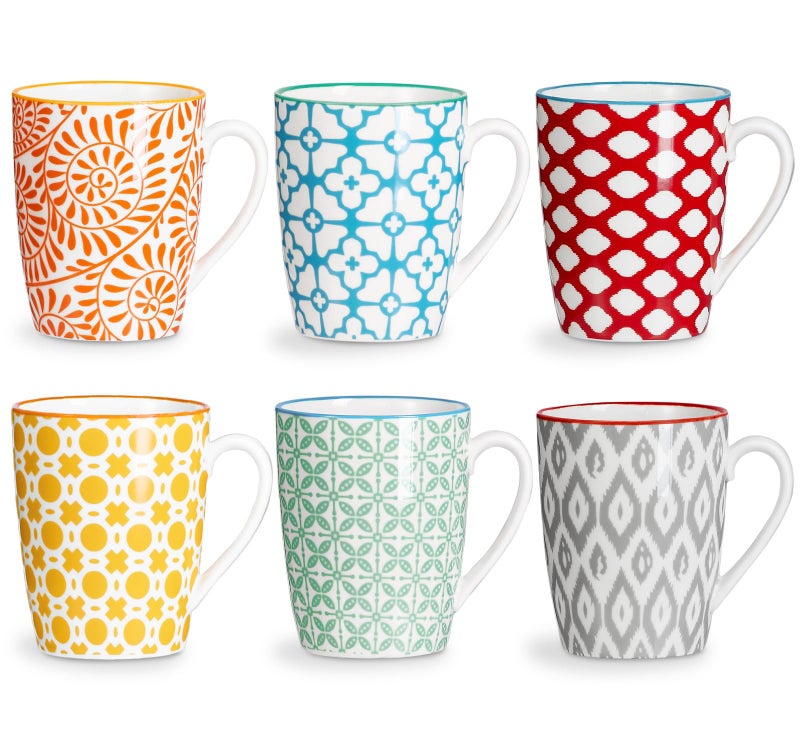 ONEMORE Coffee Mugs Set of 6 12 oz Ceramic Coffee Cup with Handles Porcelain Mugs for Latte Cappuccino Tea Cocoa Microwave Dishwasher Safe Aesthetic Home Office Cups for Women Men Assorted Color