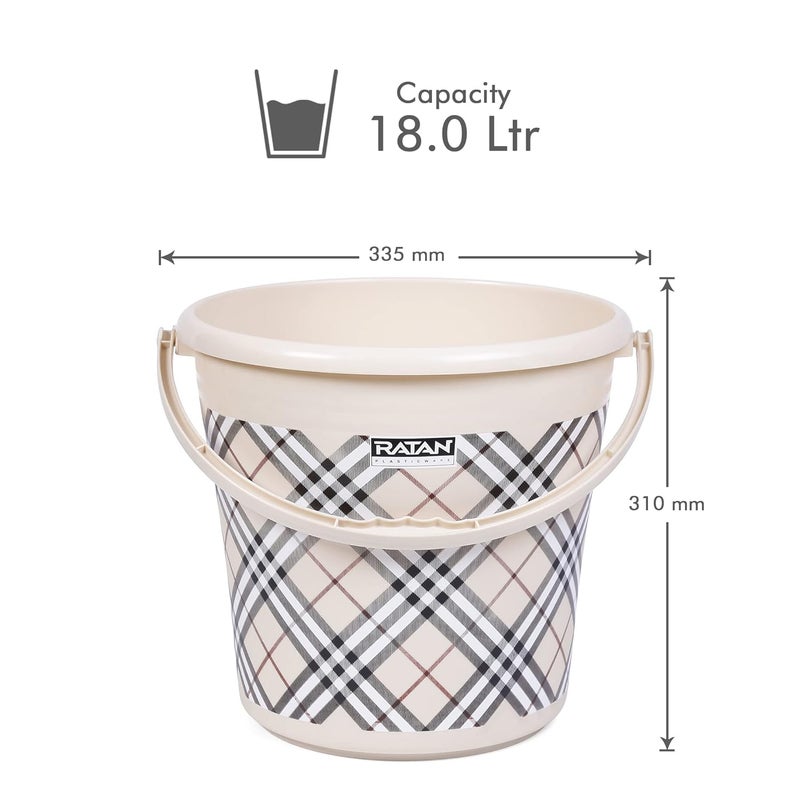 RATAN PLASTICWARE Pack of 5 Bathroom Full Set Combo 18L Bucket X 2 1L Mug X 2 Nova Patla Stool 107 X 1 Bath Sets for Home Kitchen Frosty Checks Print Beige - Image 2