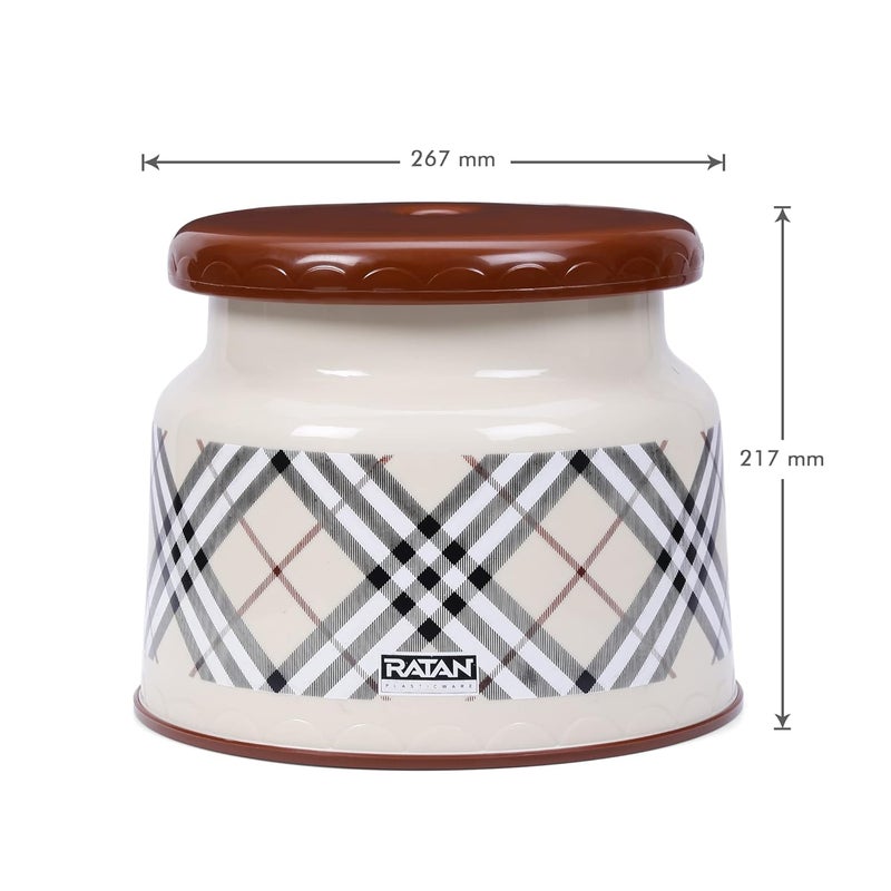 RATAN PLASTICWARE Pack of 5 Bathroom Full Set Combo 18L Bucket X 2 1L Mug X 2 Nova Patla Stool 107 X 1 Bath Sets for Home Kitchen Frosty Checks Print Beige - Image 4