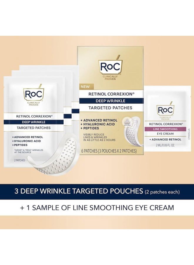 Retinol Correxion Deep Wrinkle Non-Invasive Targeted Patches with Hyaluronic Acid + Firming Peptides for Forehead, 11 Lines, Crow's Feet and Laugh Lines, (6 Patches) with Retinol Eye Packette