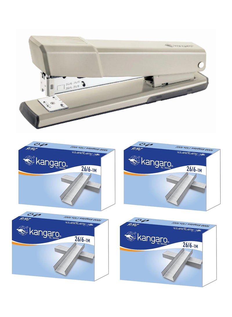 Kangaro DS-45 Stapler with 4 Boxes of 24/6 & 26/6 Pins (1000 Each) – 30 Sheets Capacity, 63mm Throat Depth, 180° Opening - Image 1