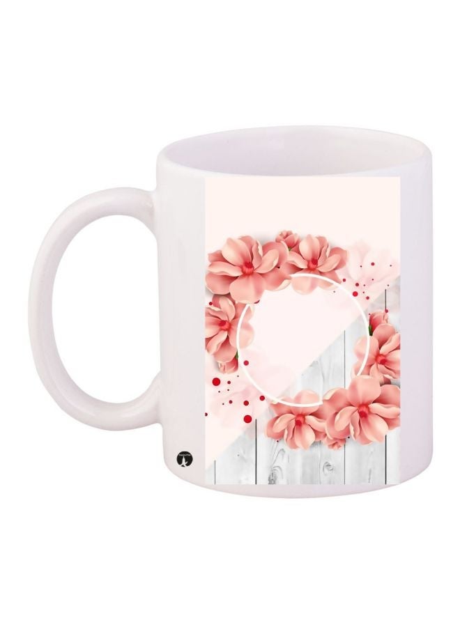 RYN Floral Printed Coffee Mug White/Pink/Grey 11ounce