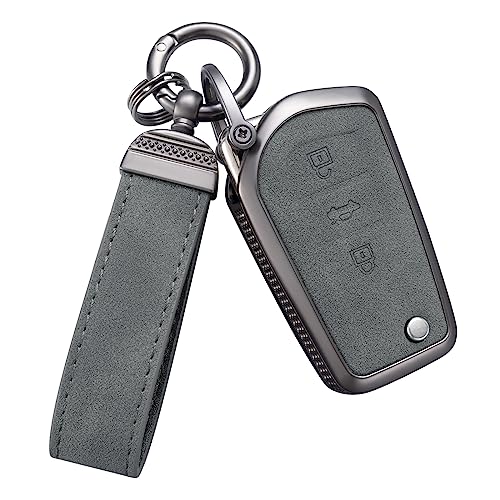 YO&YOYE Compatible with Toyota Key Fob Cover with Keychain Leather Key Case Protector for Fortuner Tundra Camry RAV4 Highlander Corolla Smart Key (Model3, Grey) - Image 1