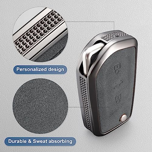 YO&YOYE Compatible with Toyota Key Fob Cover with Keychain Leather Key Case Protector for Fortuner Tundra Camry RAV4 Highlander Corolla Smart Key (Model3, Grey) - Image 4