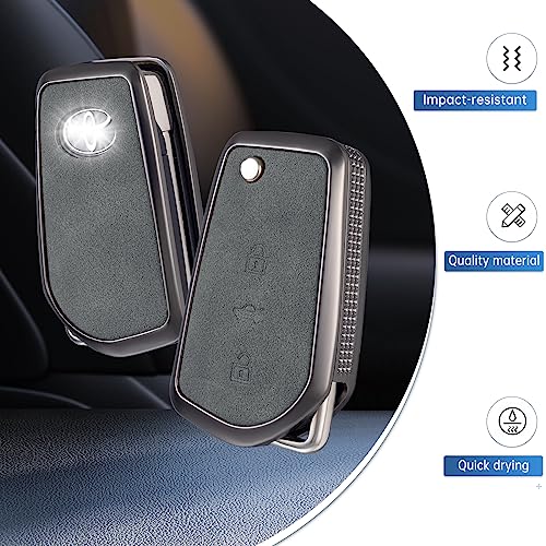 YO&YOYE Compatible with Toyota Key Fob Cover with Keychain Leather Key Case Protector for Fortuner Tundra Camry RAV4 Highlander Corolla Smart Key (Model3, Grey) - Image 3