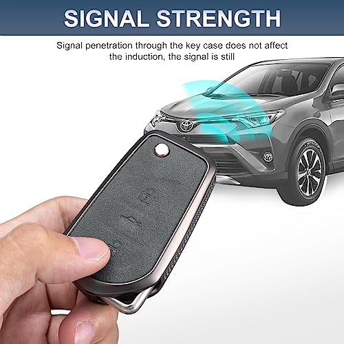 YO&YOYE Compatible with Toyota Key Fob Cover with Keychain Leather Key Case Protector for Fortuner Tundra Camry RAV4 Highlander Corolla Smart Key (Model3, Grey) - Image 5