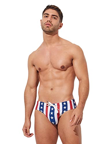 F plus R Mens USA Flag Stars Low Rise Swimwear Bikini Briefs Beach Swimsuit Stripe Large - Image 1