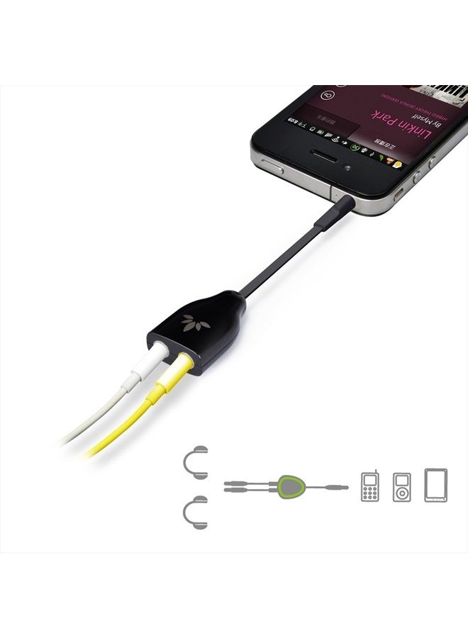 Avantree TR302 Two Way 3.5mm Dual Headphone Jack Splitter, AUX Stereo Earphone Earbuds Y Audio Split Adapter Cable, Compatible with iPhone, Samsung Phones and Tablets - Black - Image 2