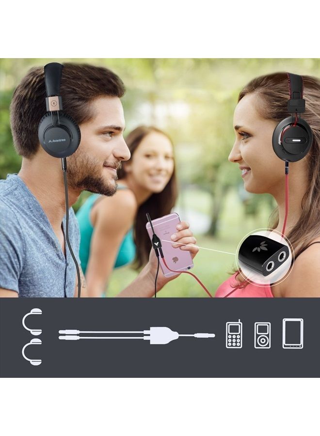 Avantree TR302 Two Way 3.5mm Dual Headphone Jack Splitter, AUX Stereo Earphone Earbuds Y Audio Split Adapter Cable, Compatible with iPhone, Samsung Phones and Tablets - Black - Image 3