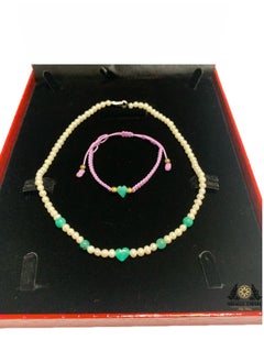 Unique And Exclusive Girls Woman Necklace And Teens Bracelet Set Handmade Of Natural 5-7Mm Pearls, 2 Heart Shape 4 Emeralds And A 18K Gold Plated Clasp. - pzsku/ZE1D258FE37B42844DC7AZ/45/_/1644604411/7e9c44ec-07d5-4123-be2c-87350efe2201