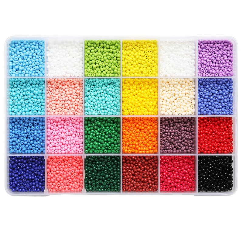 BALABEAD 3mm Round Size Almost Uniform Craft Glass Seed Beads About 9600pcs in Box 24 Multicolor Assortment Size 80 Glass Seed Beads for Jewelry Making400pcsColor 24 Colors