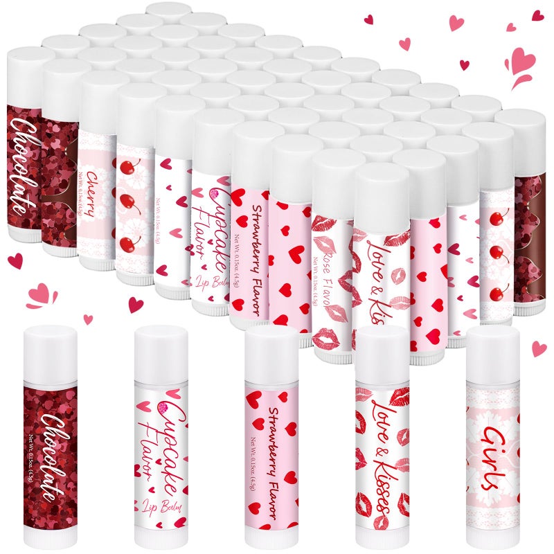 Swiffen 50 Pack Valentine's Lip Balms Gifts Bulk for Women Galentine's Day Party Supplies Basket Stuffers Heart Moisturizing Lip Balm Gifts for Her Teachers Staff Coworkers (Pink) - Image 1