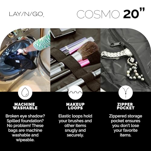 Lay-n-Go Cosmo Drawstring Cosmetic & Makeup Bag Organizer - Portable Drawstring Makeup Bag w/Zipper Pocket, Makeup Loops & More - Durable, Machine Washable Toiletry Bag (20", Comfort/White) - Image 4