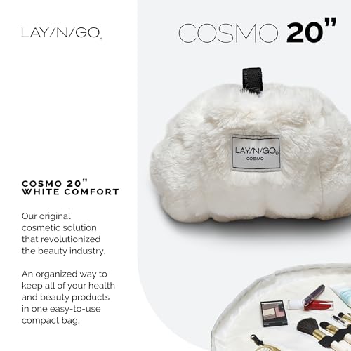 Lay-n-Go Cosmo Drawstring Cosmetic & Makeup Bag Organizer - Portable Drawstring Makeup Bag w/Zipper Pocket, Makeup Loops & More - Durable, Machine Washable Toiletry Bag (20", Comfort/White) - Image 2