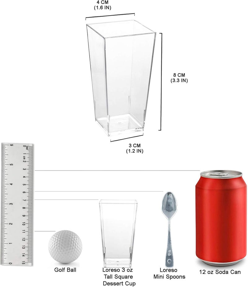 LSR LORESO 96 Pcs Tall Square Clear Plastic Dessert Cup with Spoons 3 oz  Mini Trifle Bowl Tumbler Cups for Dessert Appetizer Tasting and Small Portions  Reusable 96CT - Image 5