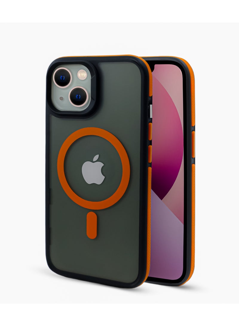 زاديوس جراب هاتف متوافق مع ايفون 14 - مقاوم للصدمات باللون الأسود غير اللامع مع لمسات برتقالية متوافق مع الشواحن اللاسلكية - Image 1