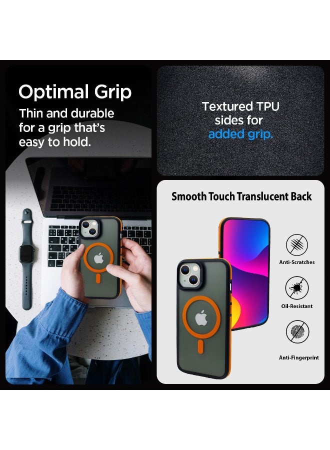 زاديوس جراب هاتف متوافق مع ايفون 14 - مقاوم للصدمات باللون الأسود غير اللامع مع لمسات برتقالية متوافق مع الشواحن اللاسلكية - Image 3