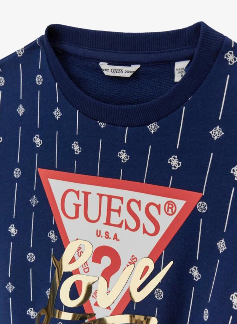 GUESS Youth Graphic Oversize Crop Crew Neck Sweatshirt - Image 3