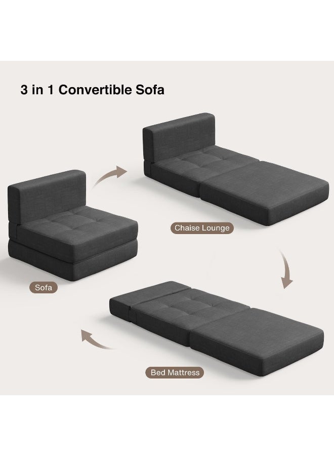 Zayn comforts Sleeper Sofa Bed Memory Foam Futon Convertible Chair Bed Modern Fabric Perfect for Living Room Apartment or Loft (Dark Grey(Medium)) - Image 5