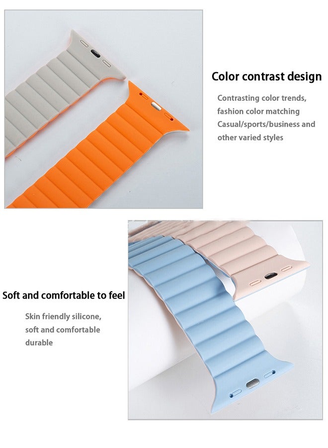 Suitable for Apple Watch Strap 41mm 40mm 38mm Waterproof Soft Silicone Integrated Double Side Magnetic Sports Strap Compatible with iWatch Series 8/7/6/5/4/3/2/1/SE (White/Orange) - Image 3