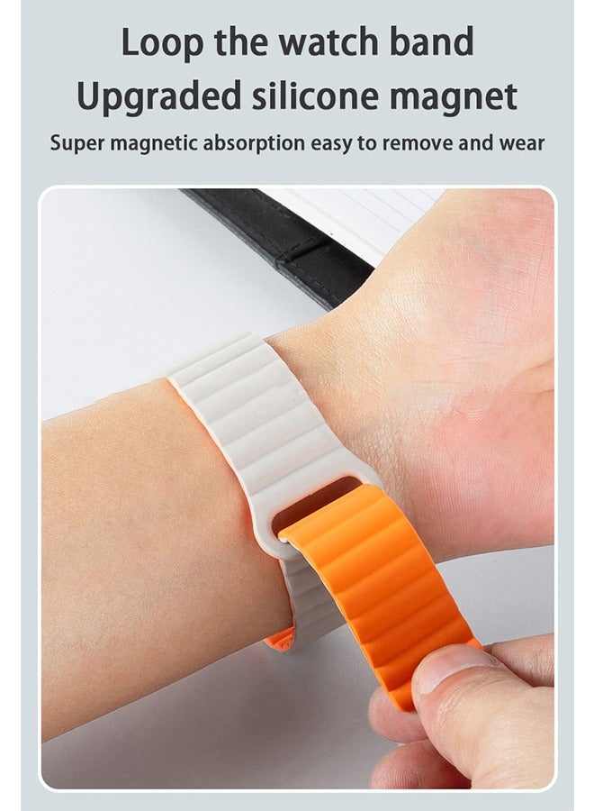 Suitable for Apple Watch Strap 41mm 40mm 38mm Waterproof Soft Silicone Integrated Double Side Magnetic Sports Strap Compatible with iWatch Series 8/7/6/5/4/3/2/1/SE (White/Orange) - Image 2