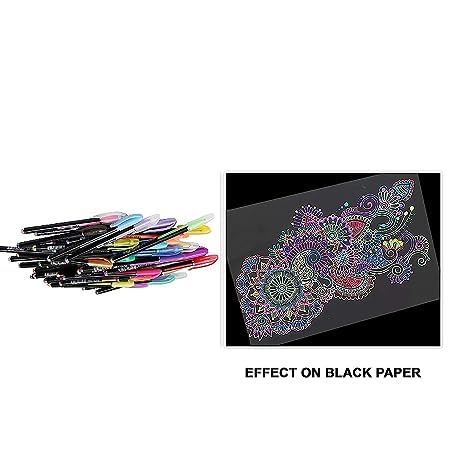 kreative Kraft 1book A5 Size 40 Pages 240 GSM Black Paper Drawing Pad Sketching Book with Hardback for Artists & 12pc Colorful Neon Glitter Gel Ink Pen Set  - Image 5