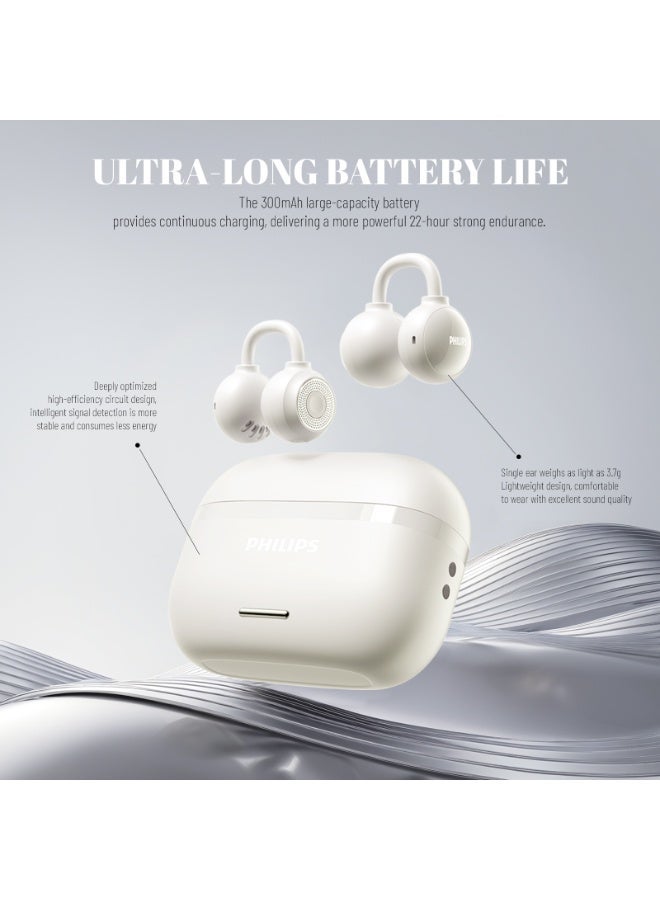 Philips TAQ2620 , Earphone,True Open Ear Headphones,True Wireless Earbuds,Long Playtime, IP54 Water and Dust Proof with  ANC,AI Call Noise Reduction,3D Surround Sound,Sterling Sound, Secure Fit and Comfort, For Sports, Work, White - Image 3