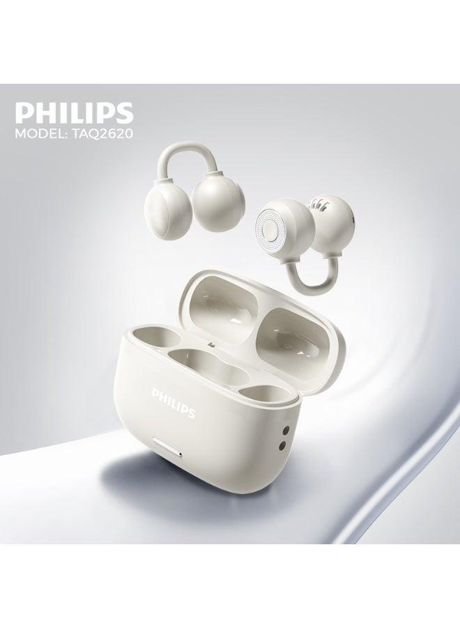 Philips TAQ2620 , Earphone,True Open Ear Headphones,True Wireless Earbuds,Long Playtime, IP54 Water and Dust Proof with  ANC,AI Call Noise Reduction,3D Surround Sound,Sterling Sound, Secure Fit and Comfort, For Sports, Work, White - Image 2