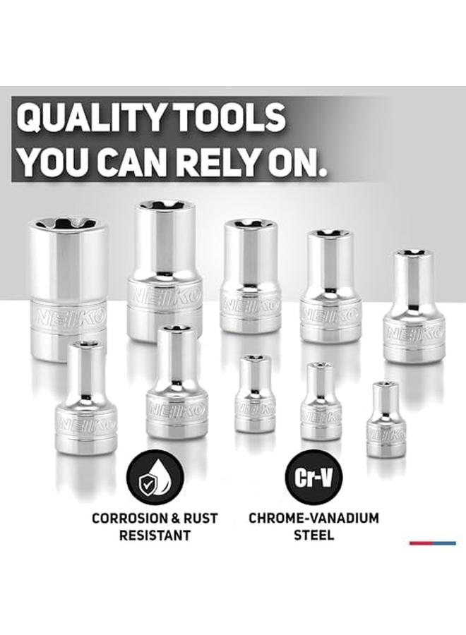 Neiko 02473A E Torx Plus Socket Set 10 Piece External Ep6 To Ep24 1 4” 3 8” And 1 2” Drive Female Star External Torx Plus Cr V Steel  - Image 2