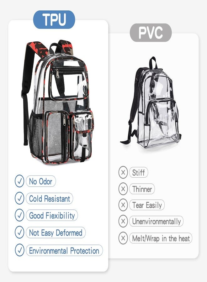 Cusangel Heavy Duty Clear Backpack,16.5 x12 x5inch TPU Large Capacity See Through Backpack for Sport Events,Travel, Red, Large, See Through Backpack - Image 2