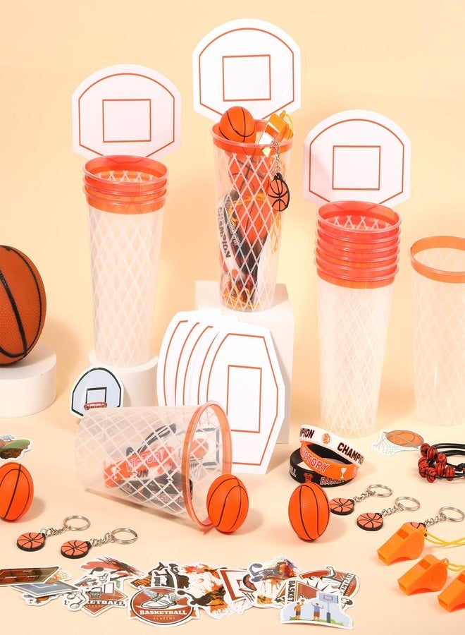 Oitnlaughter 154PCS Basketball Party Favors Basketball Themed Birthday Party Supply Include Basketballs Cups Keychains Silicone Bracelets Mini Basketballs Whistles Stickers Tags for Sport Themed Birthday Decors - Image 5