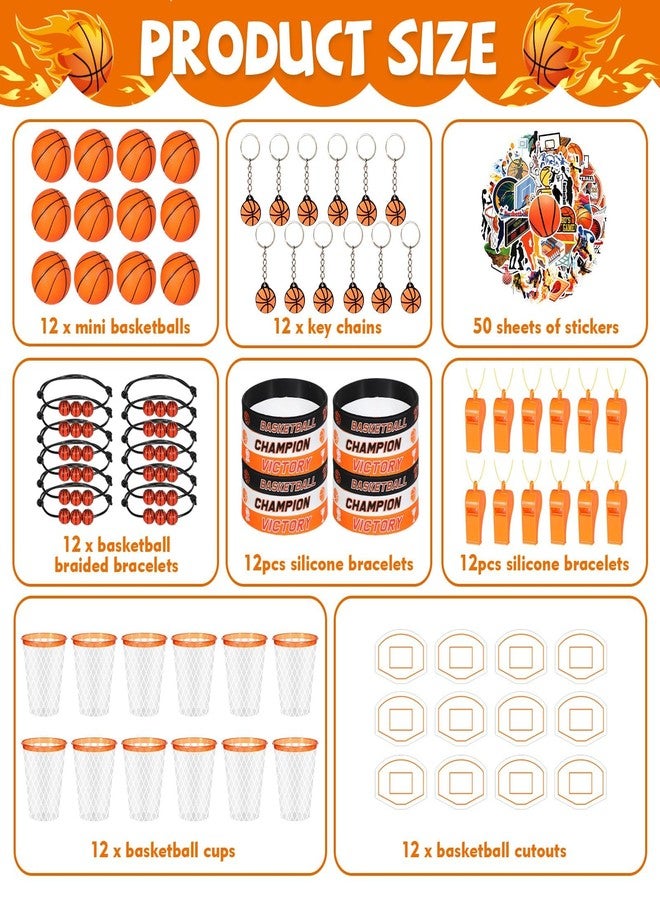Oitnlaughter 154PCS Basketball Party Favors Basketball Themed Birthday Party Supply Include Basketballs Cups Keychains Silicone Bracelets Mini Basketballs Whistles Stickers Tags for Sport Themed Birthday Decors - Image 2