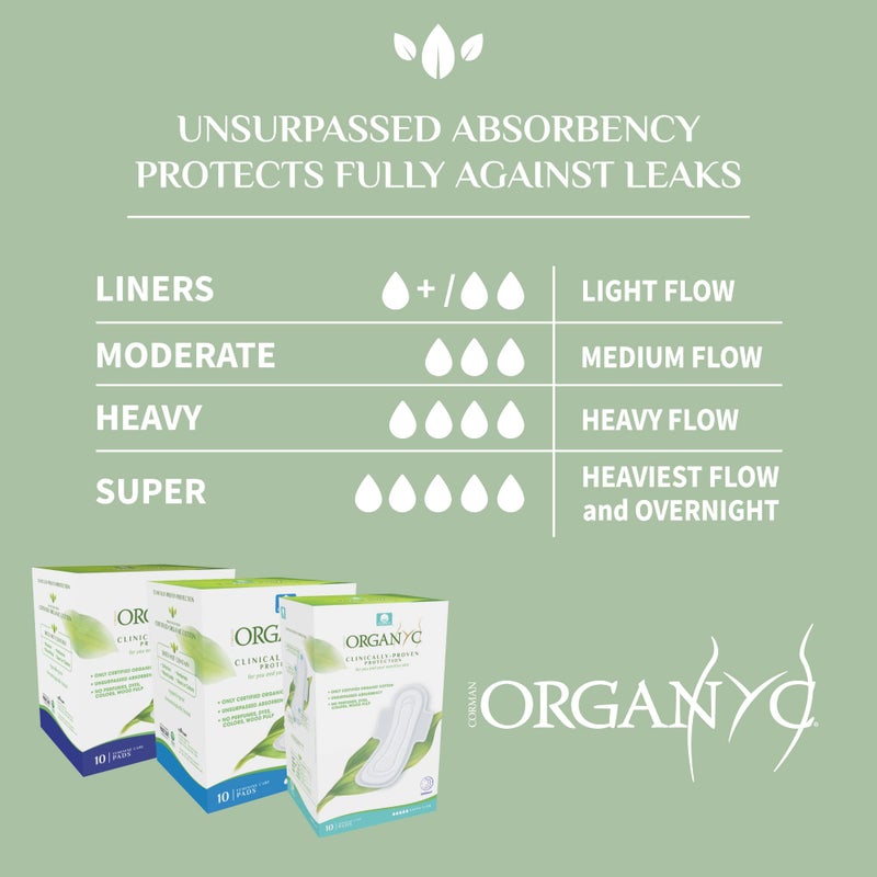 Organyc - 100% Certified Organic Cotton Feminine Pads - Sanitary Napkin with Wings for Women, Moderate Flow, Regular Absorbency, 60 Count (6 Pack of 10 Count) - Image 3