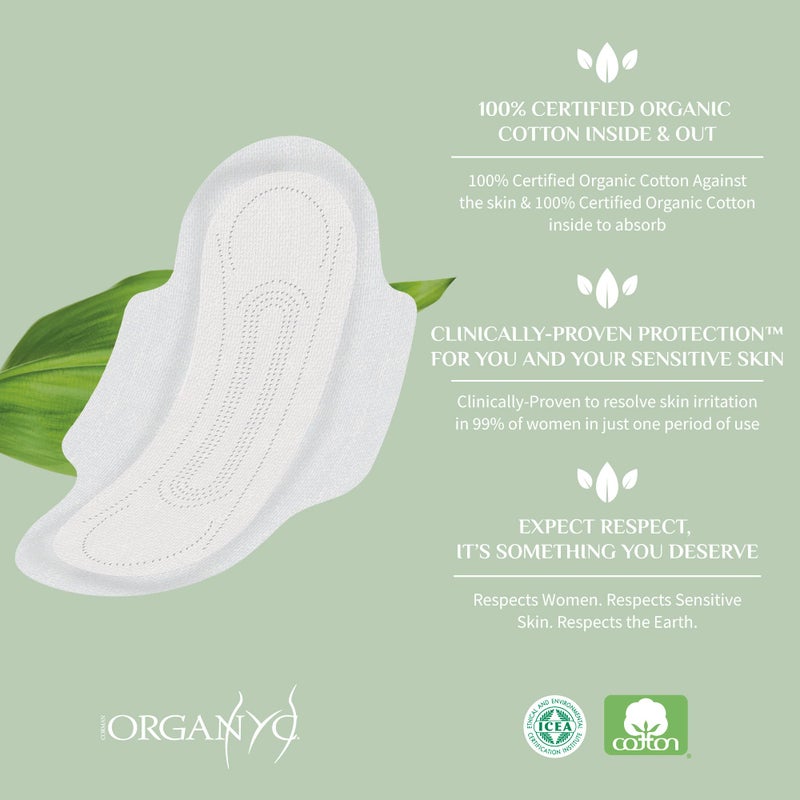 Organyc - 100% Certified Organic Cotton Feminine Pads - Sanitary Napkin with Wings for Women, Moderate Flow, Regular Absorbency, 60 Count (6 Pack of 10 Count) - Image 4