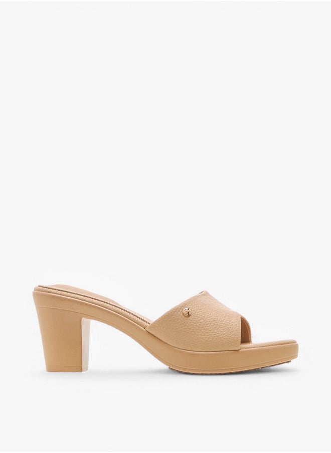 Flora Bella By Shoexpress Textured Slip-On Sandals with Block Heel  - Image 3