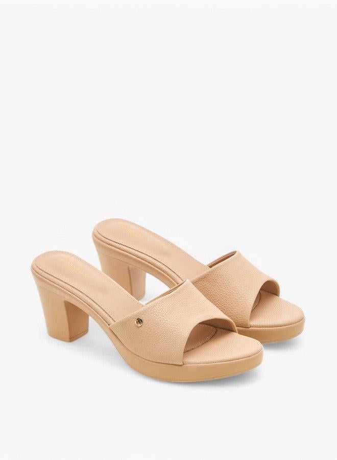 Flora Bella By Shoexpress Textured Slip-On Sandals with Block Heel - Image 3