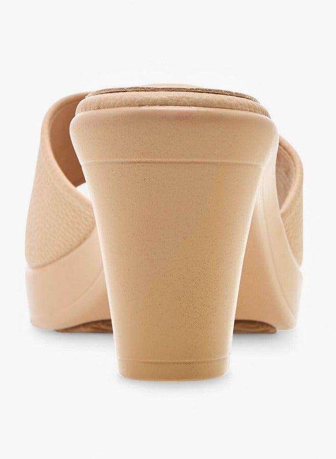 Flora Bella By Shoexpress Textured Slip-On Sandals with Block Heel - Image 5