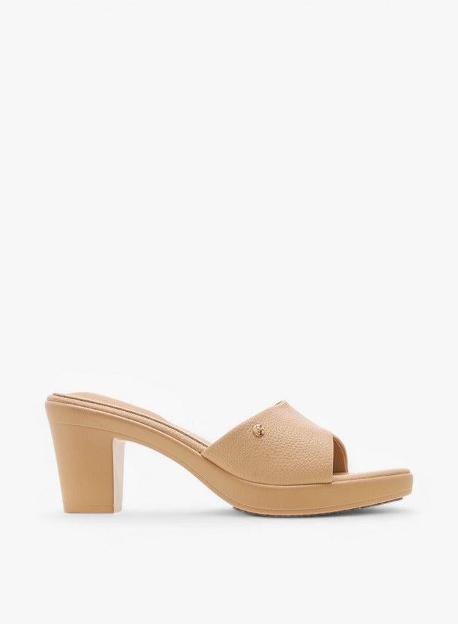 Flora Bella By Shoexpress Textured Slip-On Sandals with Block Heel - Image 2