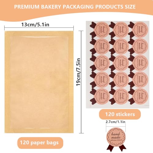 Amsthow 120 Pack Paper Cookie Bags with Window 5 x 7 Inch Paper Treat Bags Snacks Baked Goods Packaging Individual Single Cookie Wrappers Sleeves - Image 2