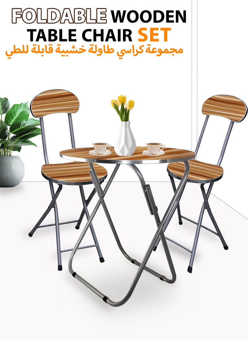 توشونكس طاولة مستديرة خشبية قابلة للطي وكرسيين قابلين للطي، مقاعد معدنية للإفطار، كمبيوتر محمول، مكتب، محطة عمل، مطبخ، شرفة، طعام منزلي، نزهة، شاطئ، تخييم صحراوي  - Image 1
