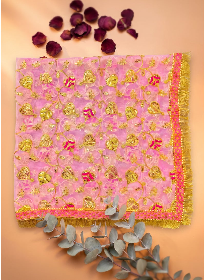Madhoor Heart Sequin Deity Idol Chunri Pink for Deity Dressing, Pooja & Festivals, 2m - Image 1