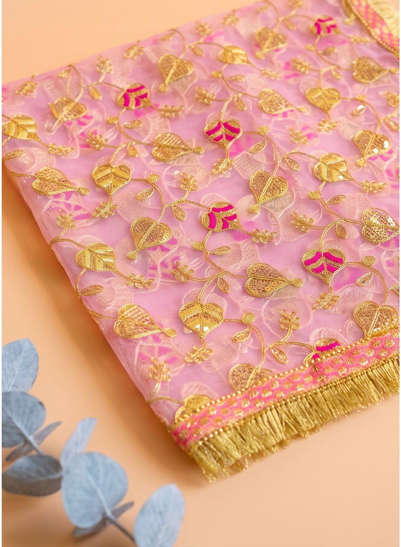 Madhoor Heart Sequin Deity Idol Chunri Pink for Deity Dressing, Pooja & Festivals, 2m - Image 2