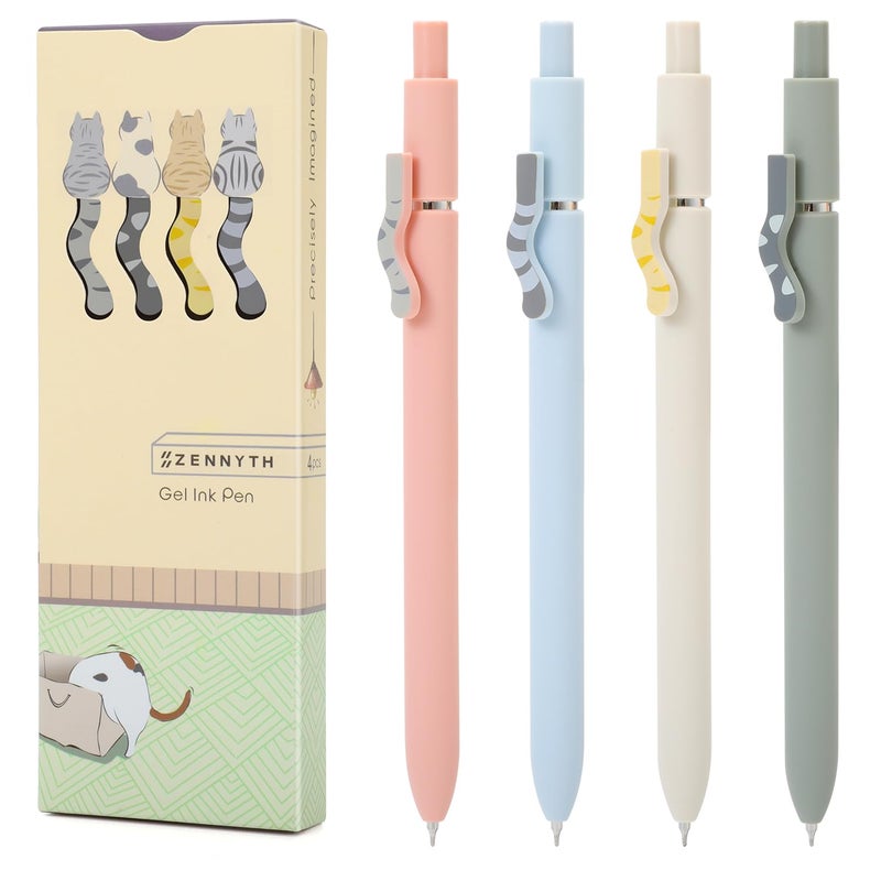 FIOVER Cat Pens,4Pcs 0.5mm Quick Dry Black Ink Fine Point Smooth Writing Pens, High-End Series Ballpoint for Journaling Note Taking, Cat Lover Gifts for Women - Image 1