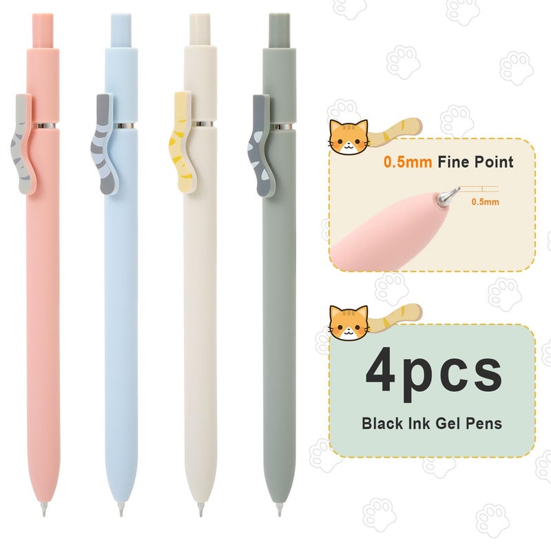 FIOVER Cat Pens,4Pcs 0.5mm Quick Dry Black Ink Fine Point Smooth Writing Pens, High-End Series Ballpoint for Journaling Note Taking, Cat Lover Gifts for Women - Image 2