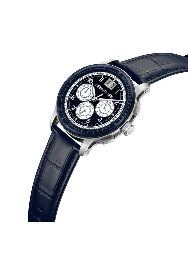 CERRUTI 1881 Petroio 43mm Blue White Dial Genuine Leather Strap Chronograph Watch For Men