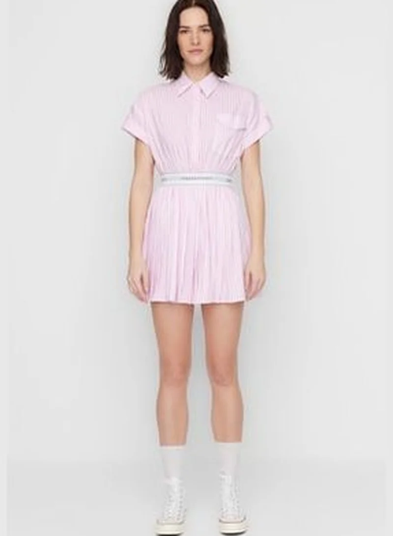 trendyol X Sagaza Studio White-Pink Elastic Detailed Poplin Dress TCLSS23EL00004