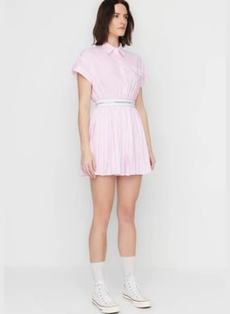 trendyol X Sagaza Studio White-Pink Elastic Detailed Poplin Dress TCLSS23EL00004